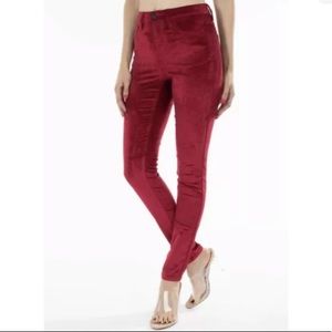 Buckle KANCAN Red Ankle Skinny Velvet Pants
